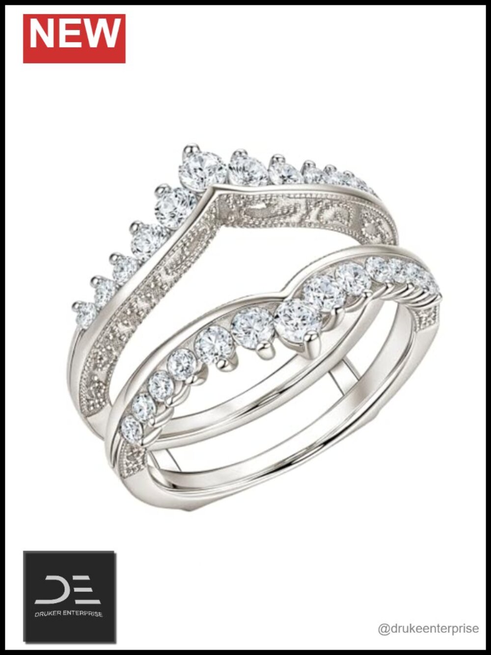 Vintage Moissanite Wedding Ring Enhancer Women Size 9 White Gold Plated